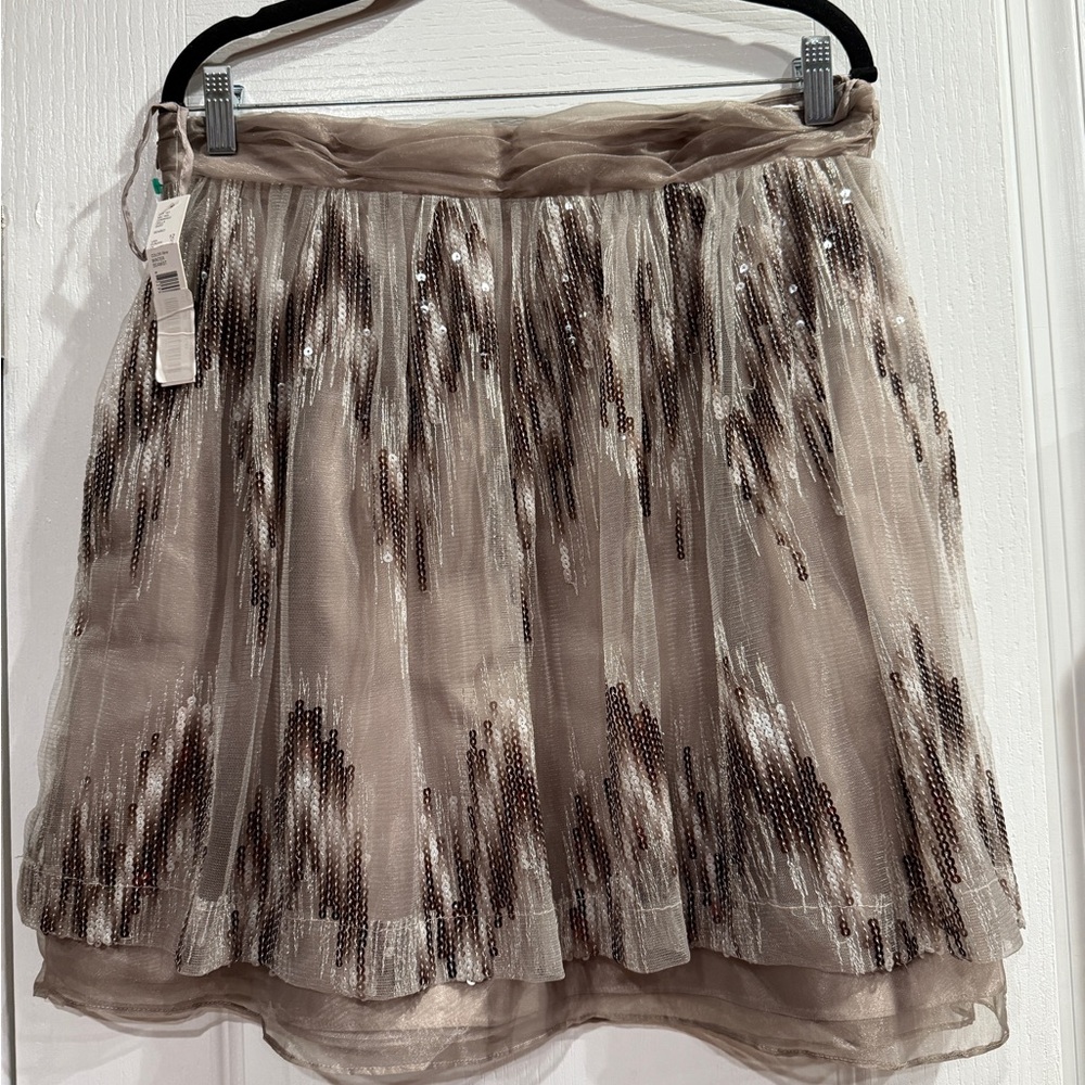 ANTONIO MELANI Shimmering Taupe and Silver Skater Skirt